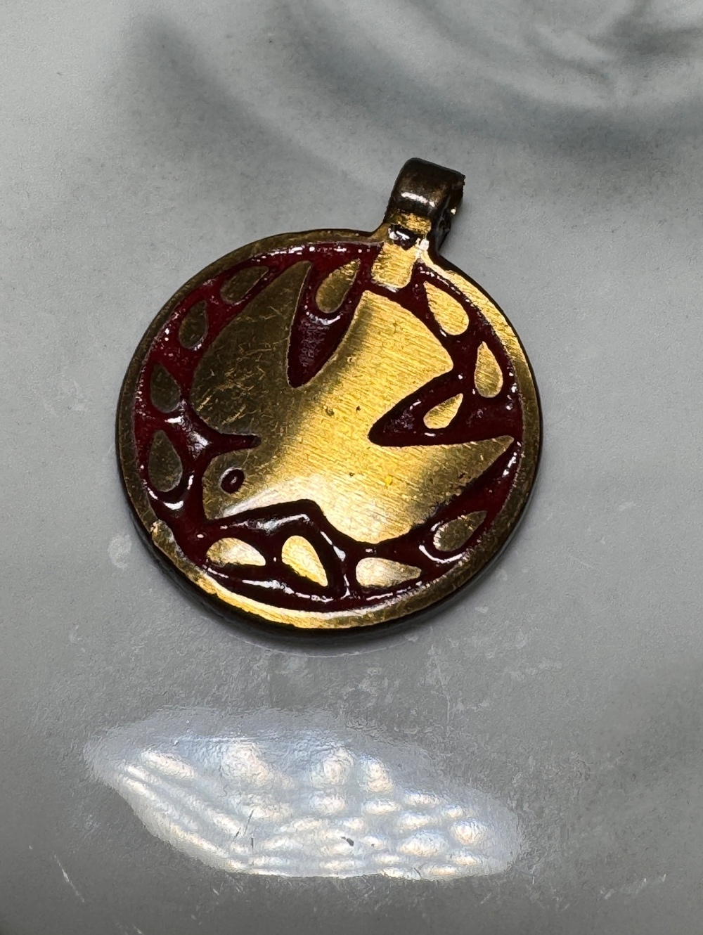 Vintage Terras Guild 1961 Brass and Red Enamel Bird Pendant